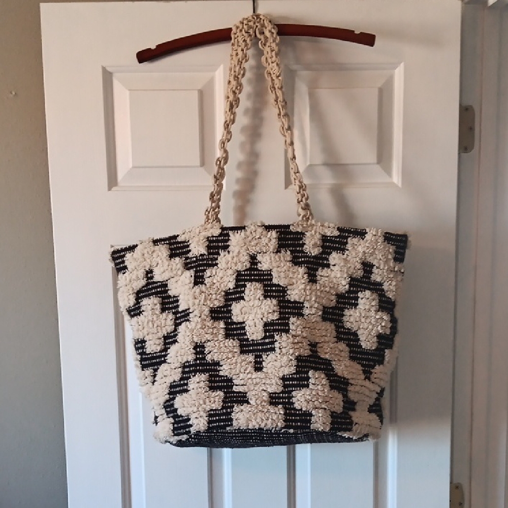 Anthropologie Black And Cream Tote